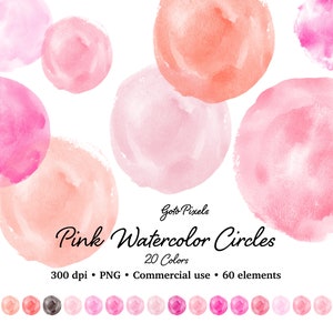 Pink Watercolor Circle Clipart: Logo Design Elements (PNG Digital Download)