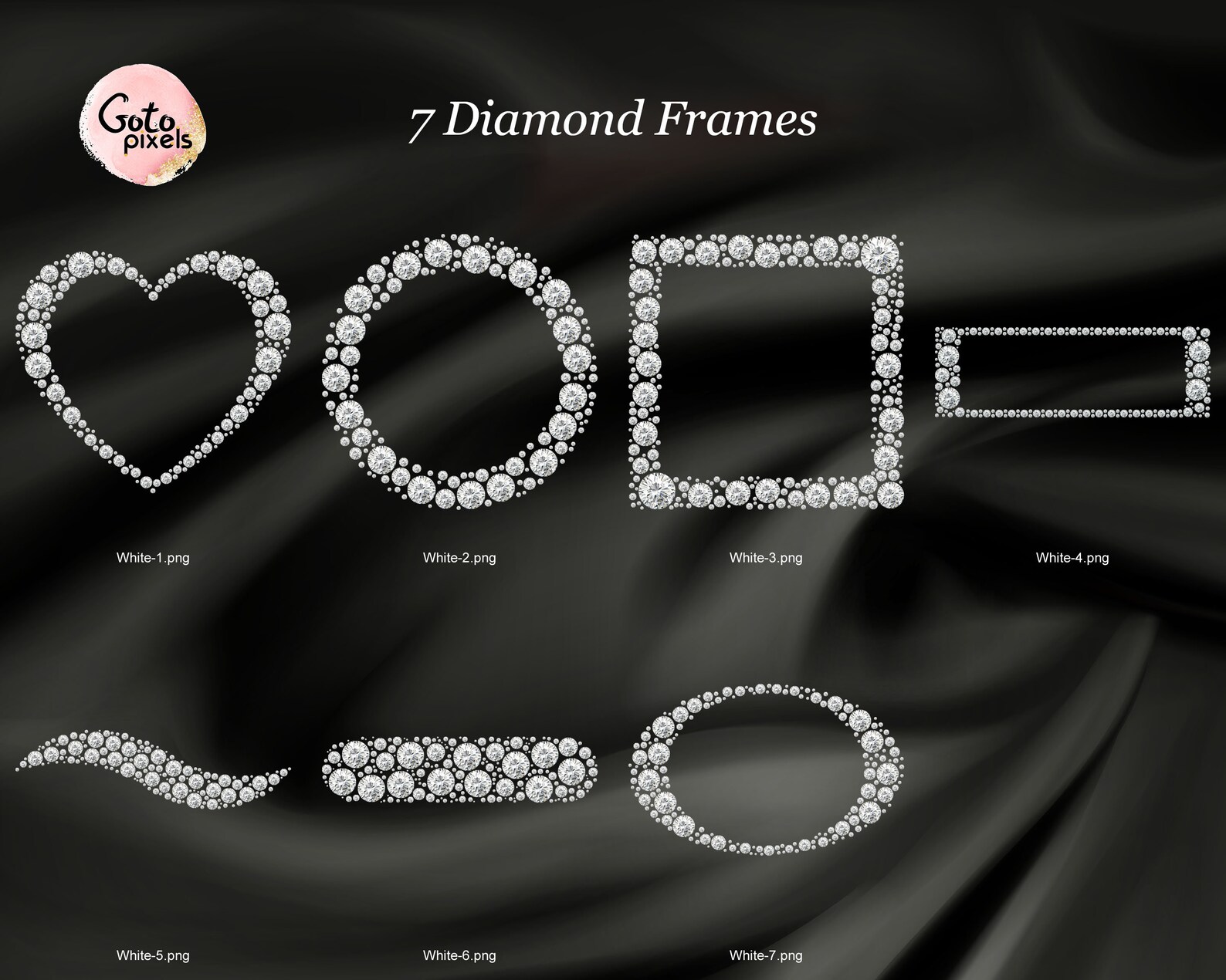 White Diamond Frame Clipart, White Diamond Borders Overlay, Glitter