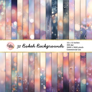 32 Bokeh Digital Paper, backgrounds in soft ombre gradients, wild morning bokeh,  instant download for commercial use