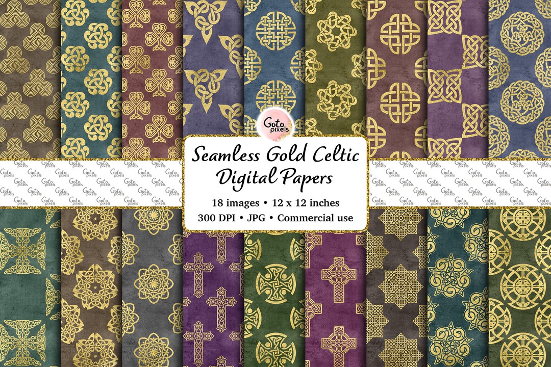 Gold Celtic Digital Paper, Seamless Celtic Knot Patterns and Printable ...
