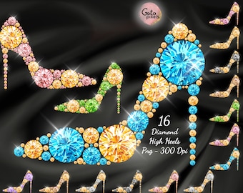 Diamond High Heel Clipart: Fashion Shoe PNG (Digital File)