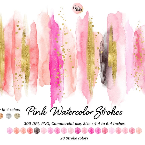 Pink Watercolor Brush Strokes Clipart, Pink and gold watercolor strokes, watercolor Logo background paint brush strokes art graphics 94