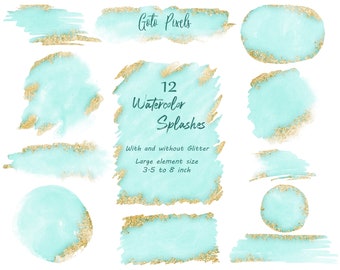 Aqua Watercolor Glitter Clipart: Splash & Splotch PNG (Digital Download)