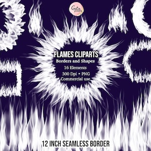 Realistic Fire Flames Clipart: PNG Overlays, Borders (Digital Download)