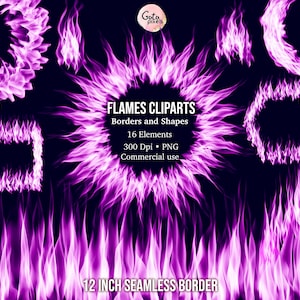 Clipart de llamas moradas: superposición de fuego, bordes y gráficos (descarga digital PNG)