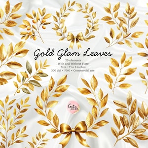 Gold Glam Blätter Clipart, Goldene Blumen Clip Art, Goldfolien Blätter, Botanische PNG, Gold Pflanzen, digitaler Download, kostenlose kommerzielle Nutzung