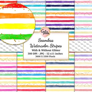 Watercolor stripes seamless pattern, Rainbow Watercolor stripes digital paper, Watercolor Backgrounds, Stripes Pattern, Watercolour Paper 4