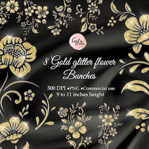 Gouden bloemen Clipart, Gouden Bloemen Illustraties, Gouden Folie Bloemen, Botanische PNG, Gouden Planten, Digitale Download, Gratis Commercieel Gebruik