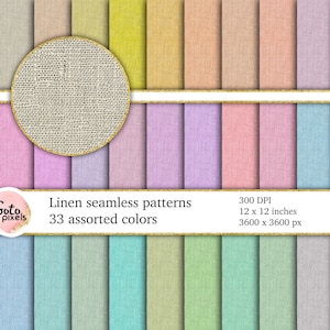 Papel digital con 33 texturas de lino sin costuras: papel imprimible para descarga instantánea y uso comercial