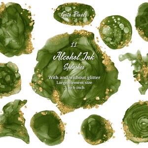 Olive Watercolor Clipart: Alcohol Ink Splash Backgrounds (Digital Download)