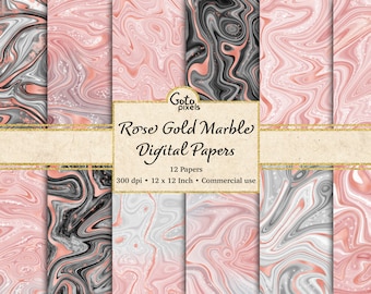Rose Gold Marble Digital Paper: Liquid Flow Backgrounds (Digital Download)