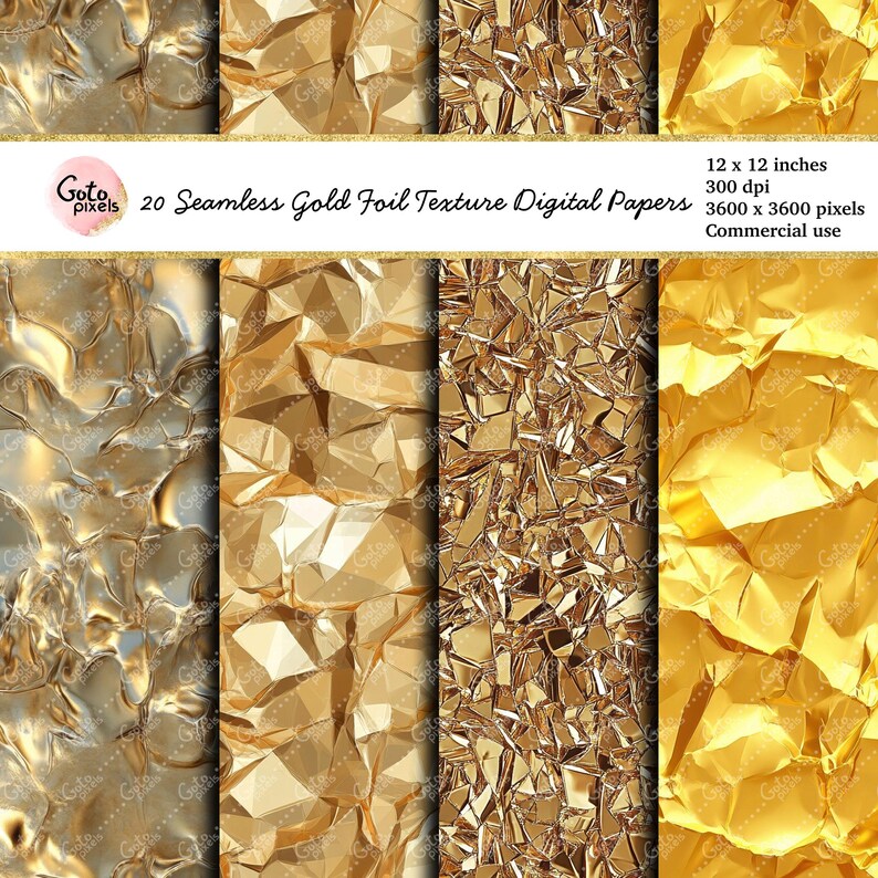 Gold Foil Texture Digital Paper: 20 Seamless Glam Backgrounds (digital ...