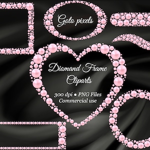 Pink Pearl Frame Clipart, Pearl Borders Overlay, Glitter Gems Clip Art, Pearl Heart shape, Square Frames,Commercial Use