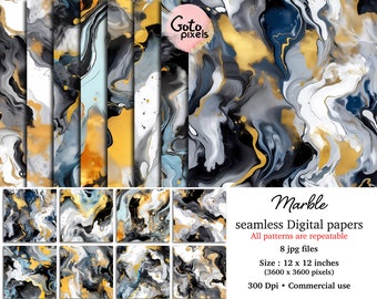 Black Gold Marble Digital Paper: Seamless Patterns (Commercial Use)