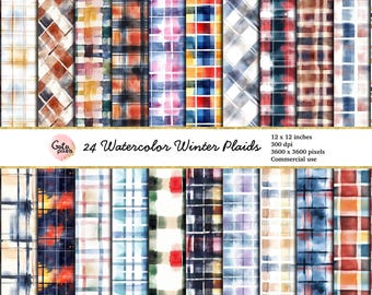 Watercolor Plaid Digital Paper: Seamless Vintage Patterns (Digital Download)