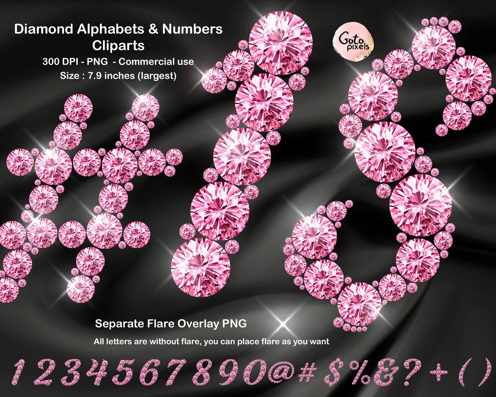 Pink Diamond Alphabet Script Digital PNG Clip Art Letters, Numbers and ...