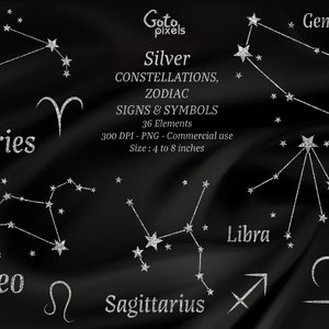 Zilveren glitter Dierenriem Sterrenbeelden Clipart, sterrenbeeld tarot nachtelijke hemel png, Sterrenbeelden PNG clipart, Astrologie Hemelse Clip Art