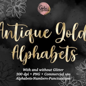 Gold alphabet clipart, Gold font clipart, Gold foil alphabet, Gold letters, Wedding clipart, Decorative lettering, Typography clipart 64