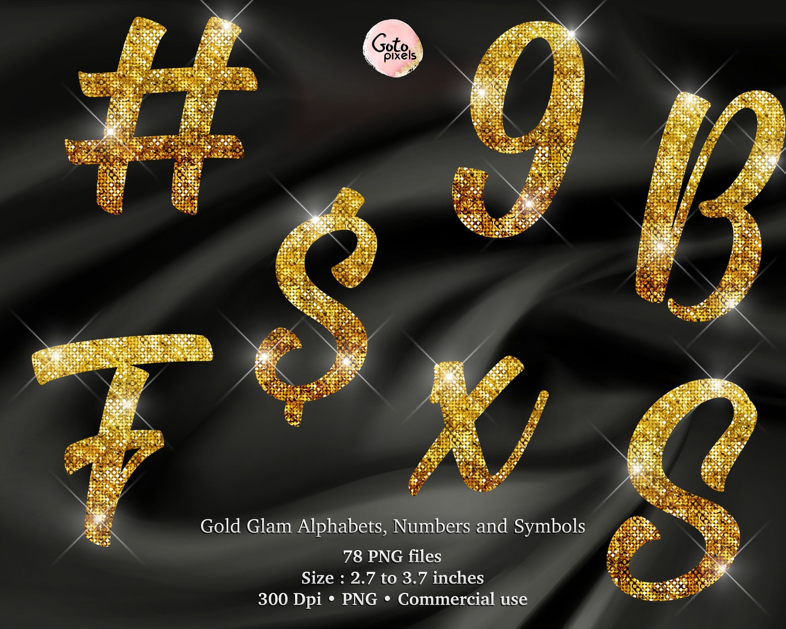 Gold Foil Alphabet Digital Clipart PNG File Format. Letters and Numbers ...