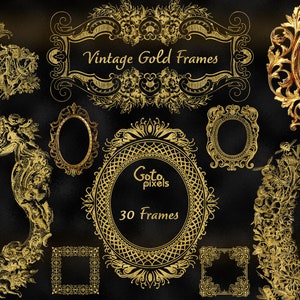 Altgold Rahmen Clipart - Vintage antike Zierrahmen Clip Art, PNG kommerzielle Nutzung sofortiger Download Rahmen Ornament, Hochzeitsgrafiken