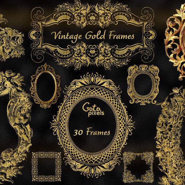 Old Gold Frames Clipart - vintage antique ornamental frames clip art, png commercial use instant download frame ornament, wedding graphics