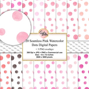 Pink Polka Dot Digital Paper: Watercolor Seamless Patterns (Digital Download)