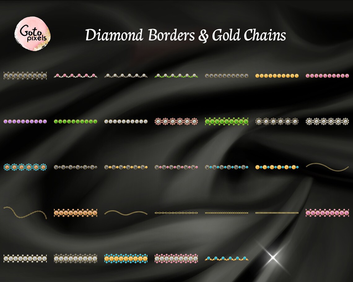Diamond Borders & Gold Chains Clipart: Sparkle PNG (digital Download ...