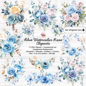 Dusty Blue Flowers Clipart Bundle, Blue Flowers PNG, Watercolor Floral Clipart, Flower Clipart Bundle, Floral PNG, Commercial use