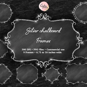 Tafel Silber Rahmen Clipart, Silber Etiketten, Tafel Etiketten, Silber Folie Grenzen PNG Grafiken sofortigen Download kommerzielle Nutzung