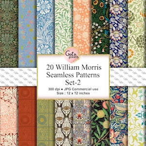 William Morris Seamless Swatches Set-2, Seamless pattern Junk Journal e Scrapbook Ephemera, Licenza commerciale