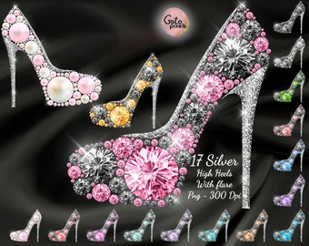 Diamond Shoe with Silver Digital file Diamond High Heels png Digital file download Diamond Rhinestone High Heels Digital Clip Arts Fashion