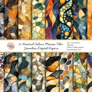 Puede incluir: 20 papeles digitales con patrones sin costuras de mosaicos en colores neutros. Cada patrón mide 30,48 cm por 30,48 cm y 300 dpi.