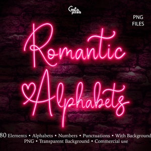 Neon letters clipart, Pink neon alphabet clipart, Digital neon font, Neon numerals, Neon overlays, Neon numbers, valentine neon alphabet PNG