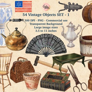 54 Old Things Clip Art - objetos antigos vintage e sobreposições em formato png download instantâneo para uso comercial