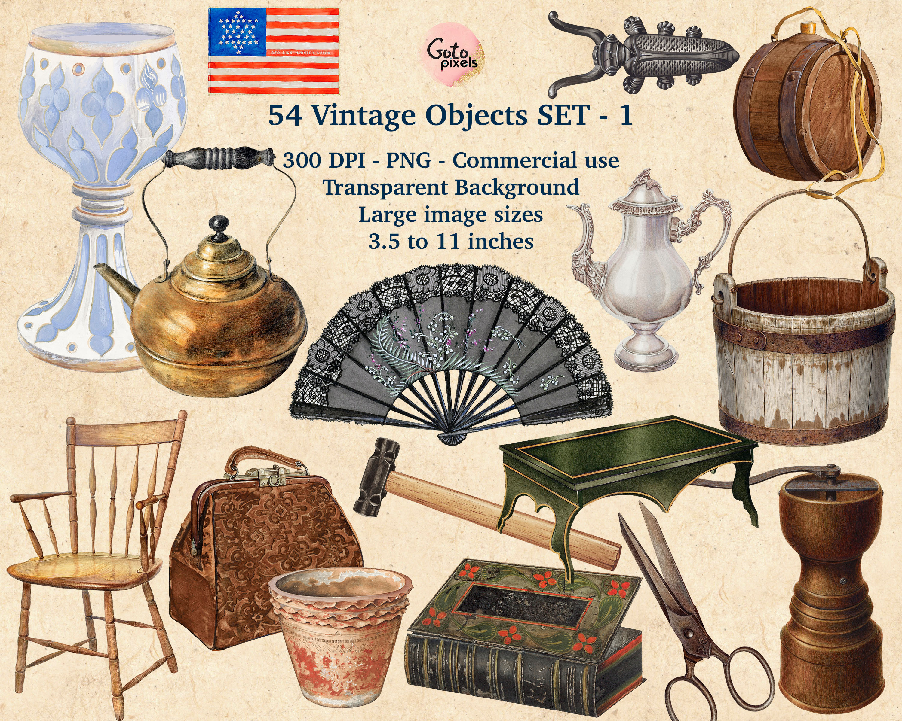 54 Old Things Clip Art Vintage Antique Objects and Overlays in Png Format  Instant Download for Commercial Use -  Canada