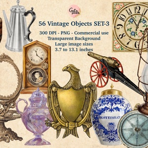 56 Old Things Clip Art - objetos antigos vintage e sobreposições em formato png download instantâneo para uso comercial
