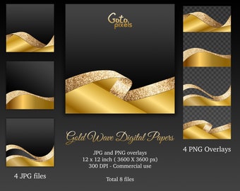 Gold Waves Digital Paper Gold Glitter Backgrounds and Ombre - Etsy Hong Kong