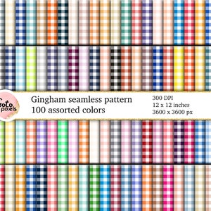 100 Gingham Carta digitale, colori assortiti piccolo orizzontale dritto gingham controllare picnic brillante carta da scrapbook stampabile, modello senza soluzione di continuità