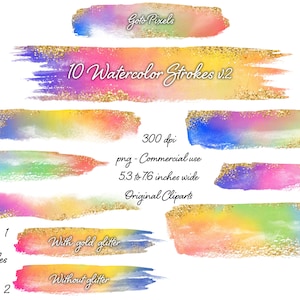 Rainbow Watercolor Brush Strokes, Rainbow Watercolor Clipart, Splash clipart Brush Strokes,Hand-drawn Clip Art, Branding and Logo Background