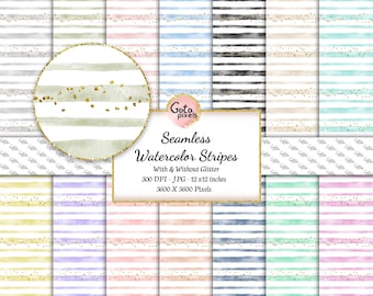 Watercolor Stripes Seamless Pattern: Pastel Digital Paper (Digital Download)