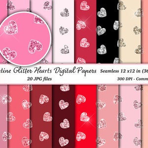 Glitter Hearts Digital Paper, Valentine digitaal papier, naadloze patronen met grillige sprankeling patronen instant download voor commercieel gebruik