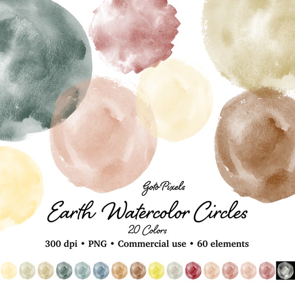 Earth tone Watercolor circle clipart, Watercolor circles for logo, Neutral Watercolor clipart PNG Instant Download for Commercial use