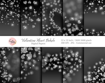 Herz Bokeh Digitale Papiere: Valentinstag Glitzer Hintergründe (Digital Download)