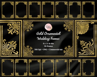 Marco de boda dorado: marcos PNG ornamentales (descarga digital)