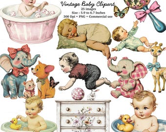 Vintage Baby Clipart: Antique Toy Illustrations (Digital Download)