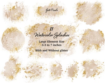 Beige Watercolor Glitter Clipart: Splashes & Splotches (PNG Digital Download)