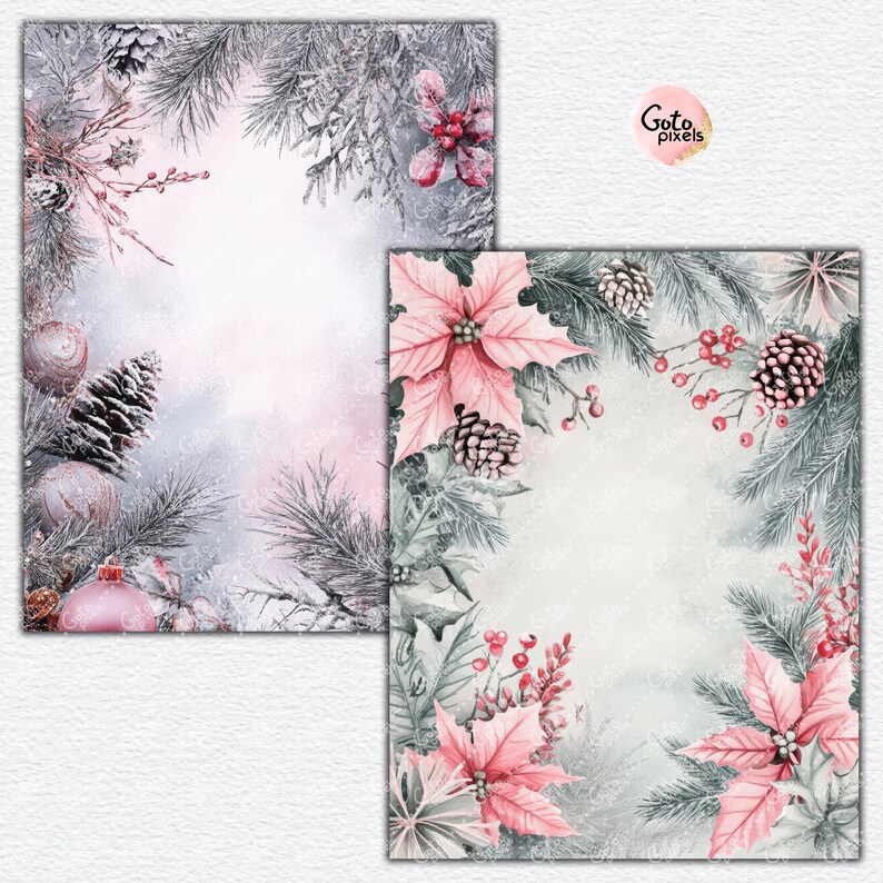 Pink Christmas Invitation Backgrounds Winter Wedding Digital Paper