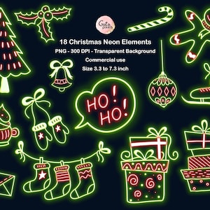 Neon Natale Ornamenti Clipart - Digital Neon Natale, Ornamenti e Alberi di Natale, Natale Abbellimenti Digitali - Instant Download
