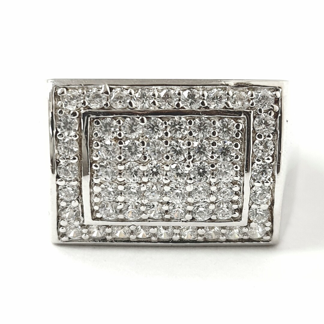 925 Sterling Silver Signet Ring Men's Solid Cubic Zirconia's