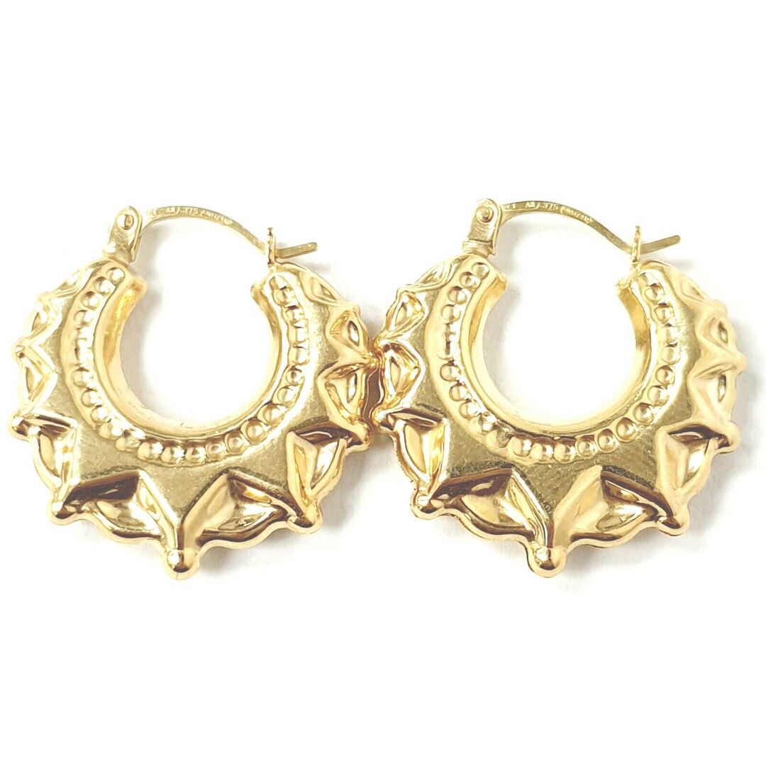 Victorian 9 Carat Gold On Sterling 925 Silver Spiked Gypsy Creole